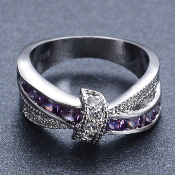 NEW S925 Amethyst Crossover Ring - Picture 2 of 6
